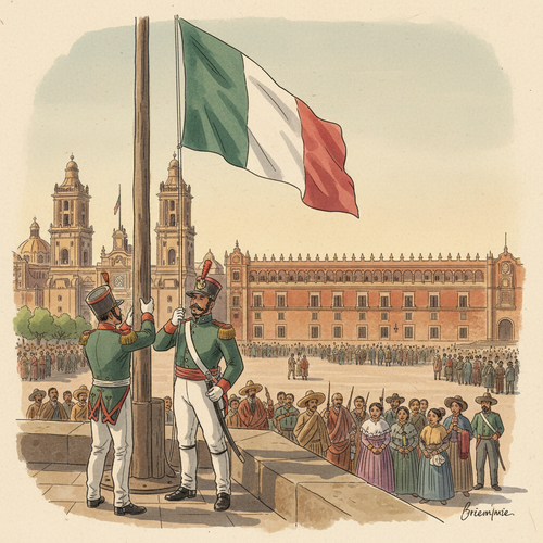 Ilustración de la efeméride: México recupera el Palacio Nacional e iza de nuevo su bandera