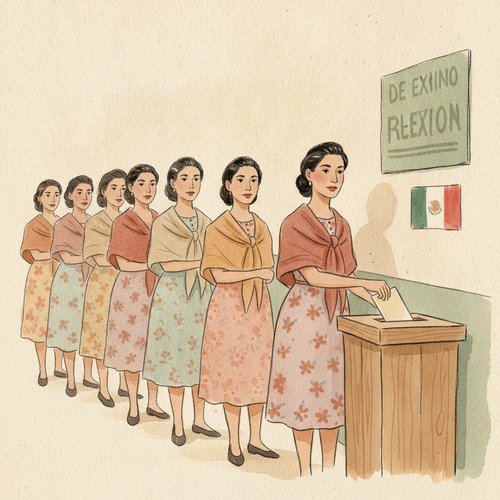 Ilustración de la efeméride: Las mujeres mexicanas votan por primera vez en una elección federal