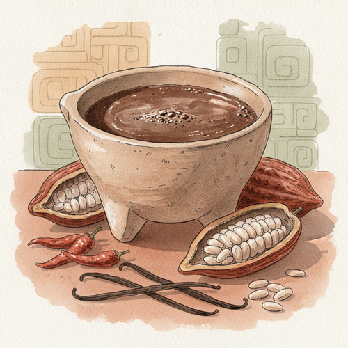 Ilustración de la efeméride: Día Mundial del Chocolate, herencia del cacao mesoamericano