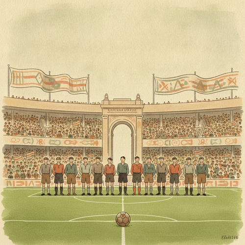 Ilustración de la efeméride: Arranca el primer Mundial de futbol en Uruguay