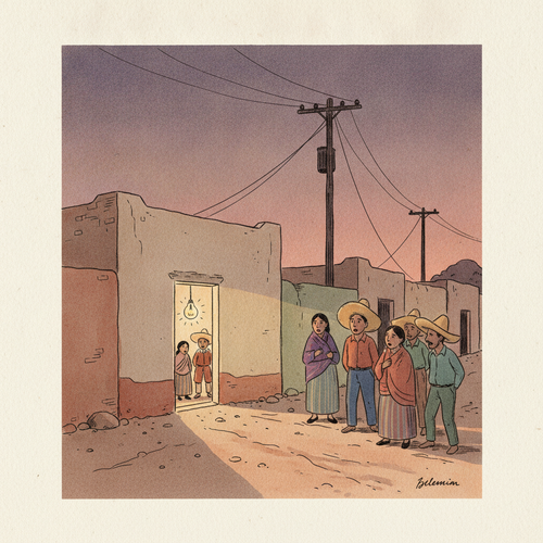 Ilustración de la efeméride: Nace la Comisión Federal de Electricidad para llevar luz a todo México