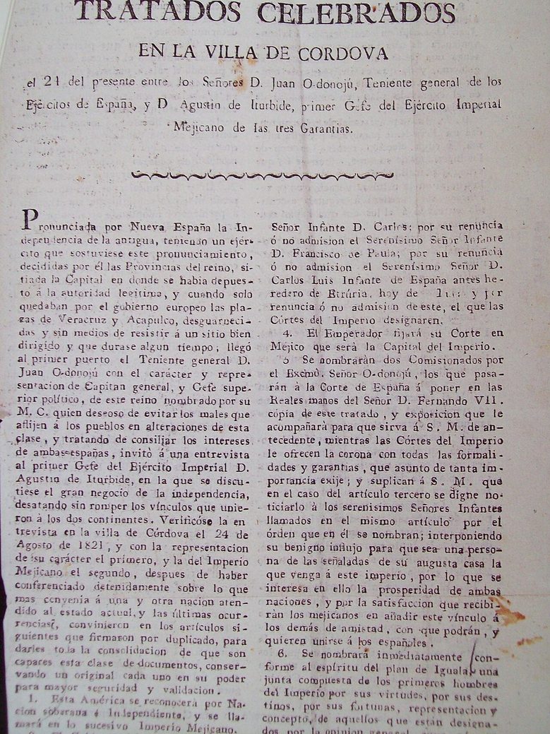 Foto histórica: Se firma el Tratado de Córdoba que sella la independencia de México