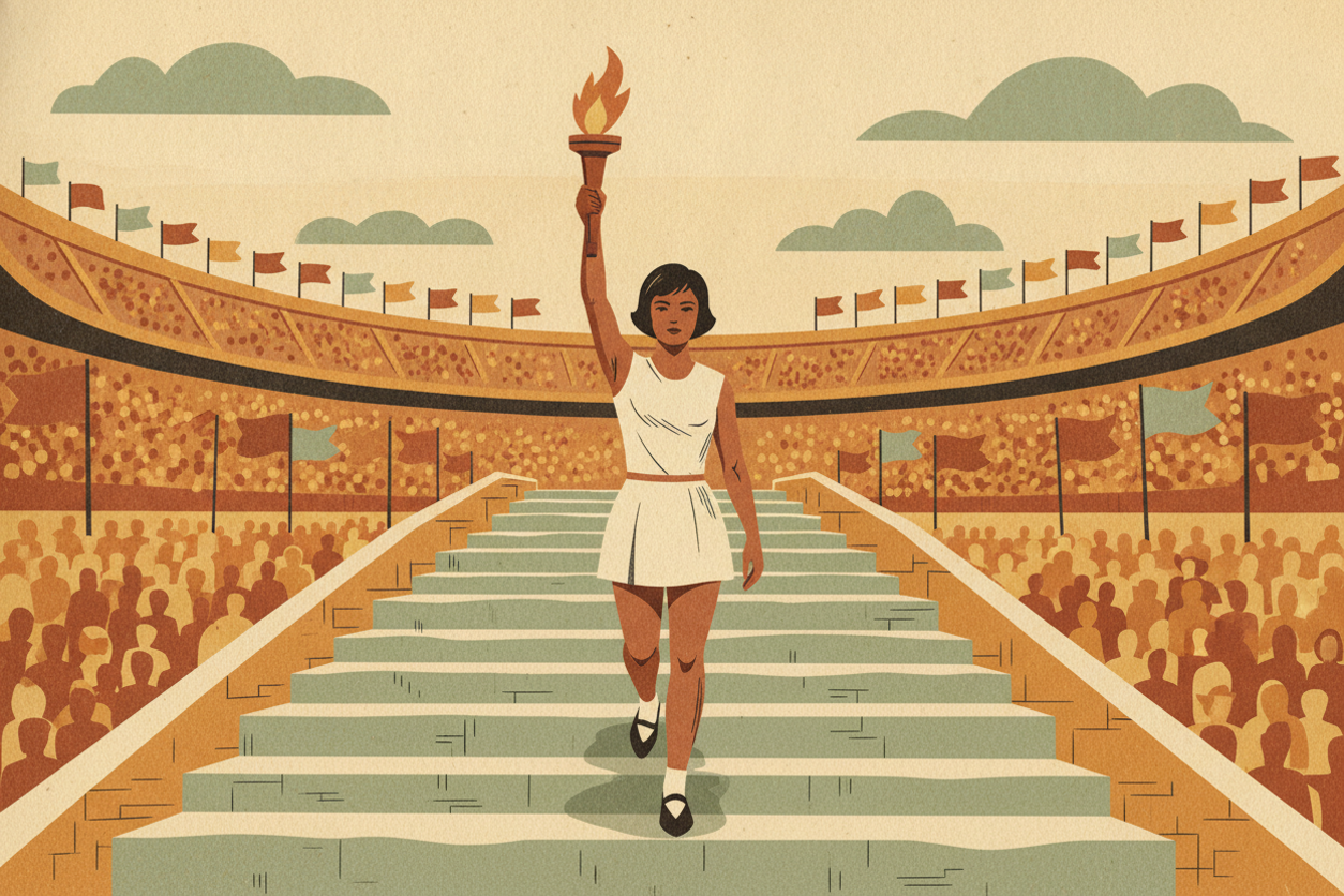 Ilustración de la efeméride: México inaugura los primeros Juegos Olímpicos de América Latina